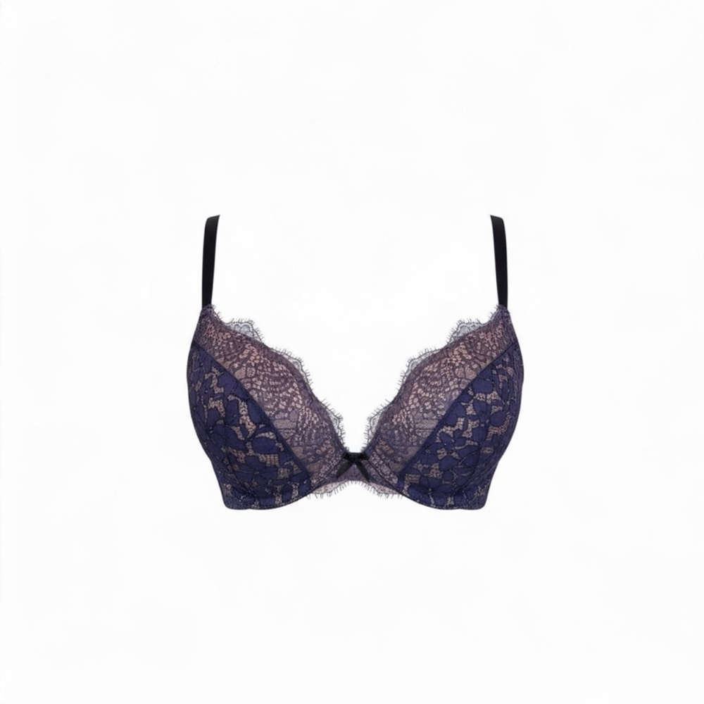 Victoria Secret Dream Angels push up underwire lace black purple bra size 36C